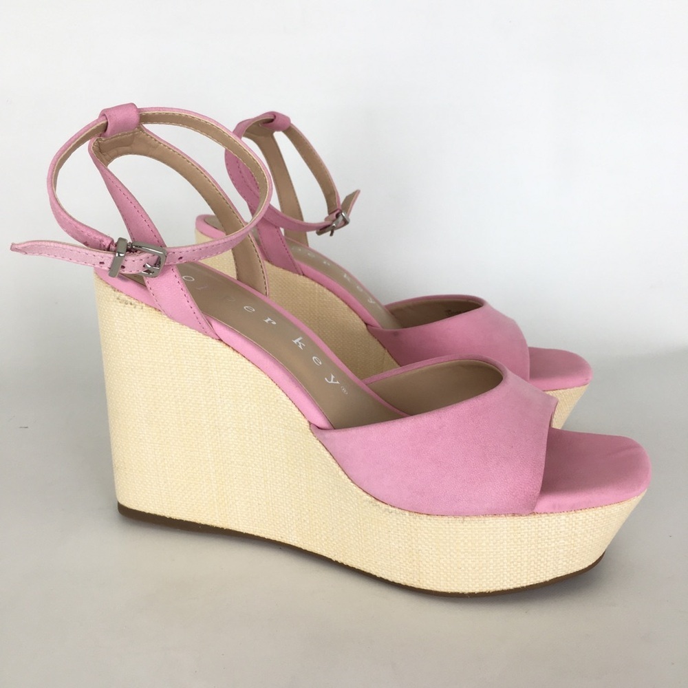 Copper Key Pink Leather Platform Wedge Sandals Women’s Size 10 Fairycore